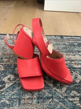 INTENTIONALLY BLANK Coral Pink Block Heel Mules